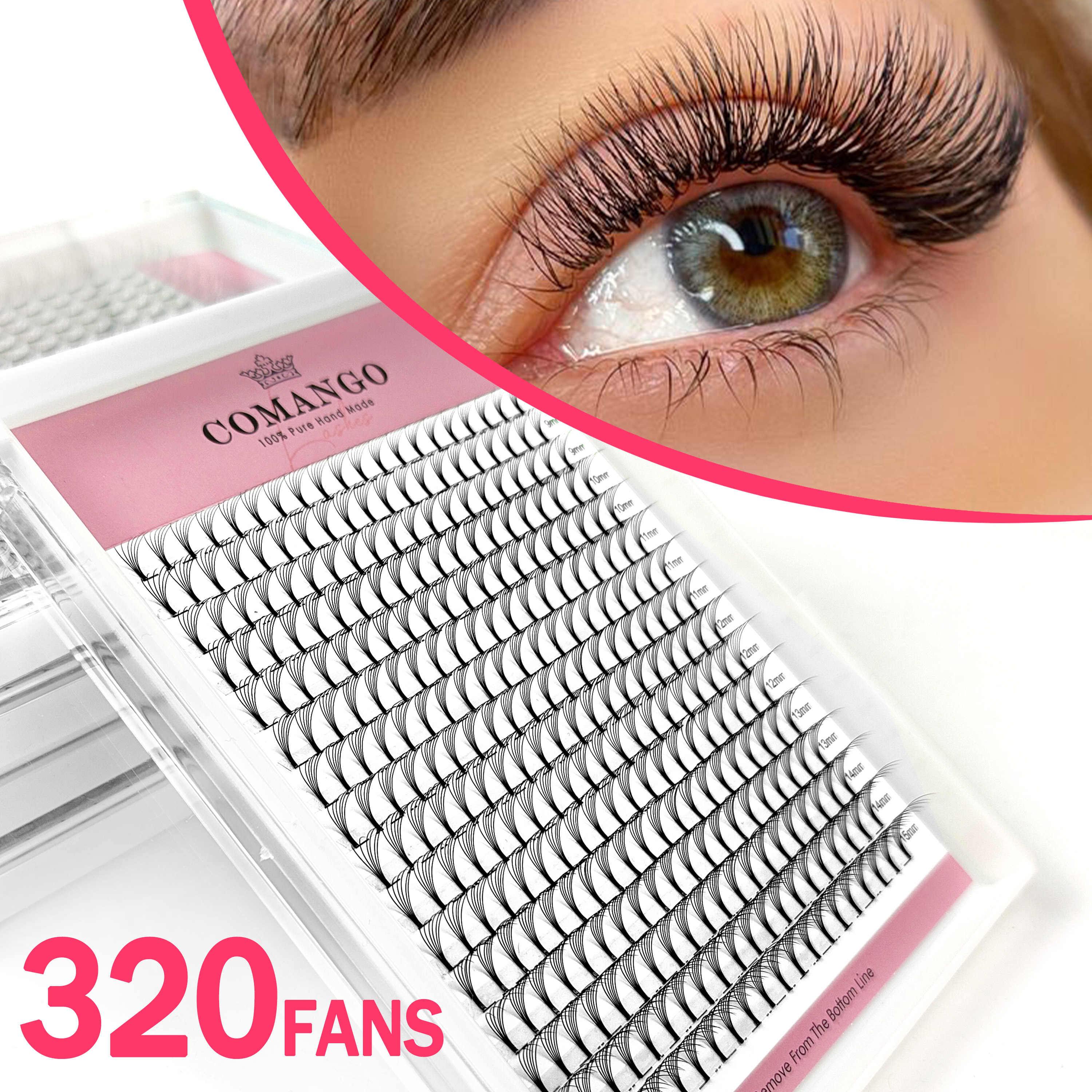 Eyelash Extension Russian Volume - CoMango 320pcs Short Stem Premade Fan