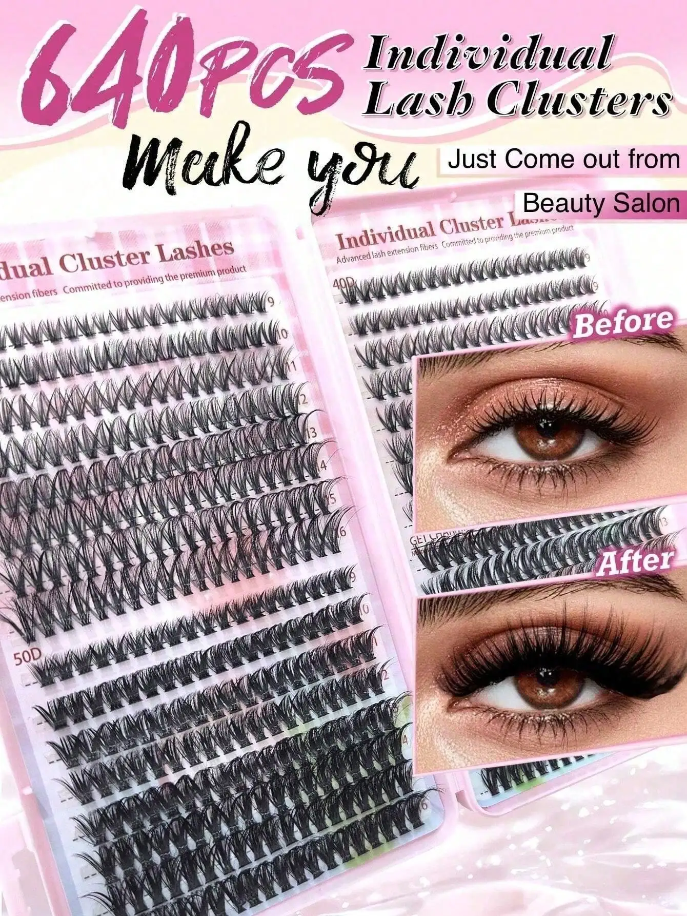 Eyelash Extension Equipment - 640Pcs Lash Clusters Kit 30D+40D+50D D