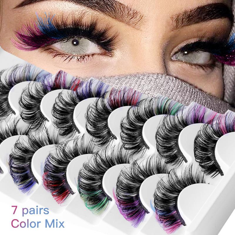 7 Pairs Colorful False Eyelash - Eyelash Extension Russian Volume avaliação e preço