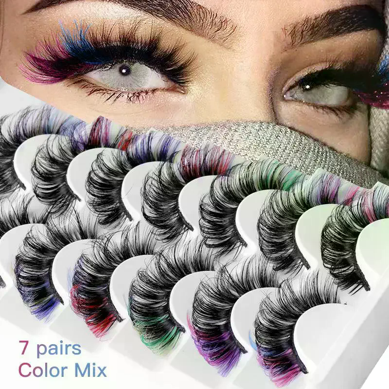 7 Pairs Colorful False Eyelash - Eyelash Extension Russian Volume avaliação e preço